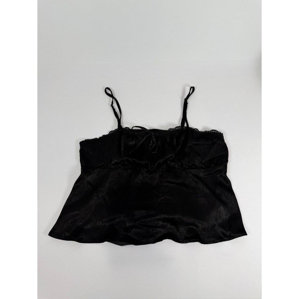 No Boundaries Black Satin Lace Trim Camisole Peplum Top XL 16-18 NWT
